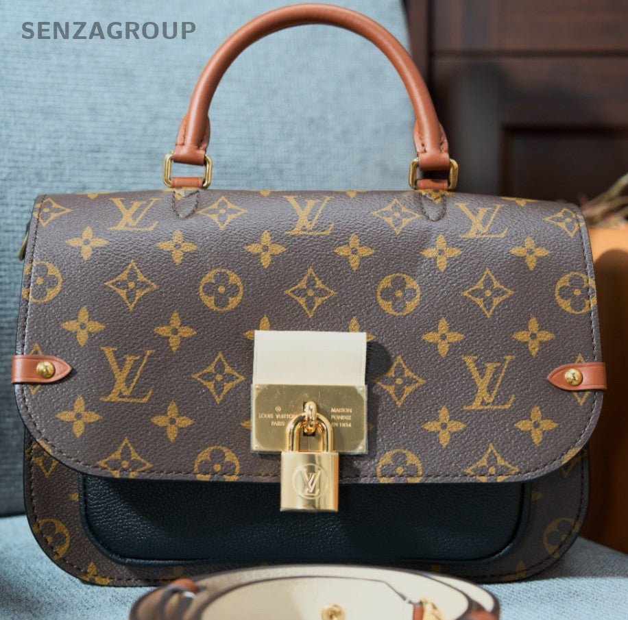 Louis Vuitton Monogram Top Handle Bag Brown Black Gold Used Women Classic