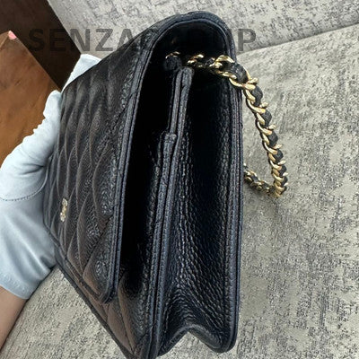 Chanel WOC Black Gold Caviar Leather Chain Shoulder Crossbody Bag Quilted