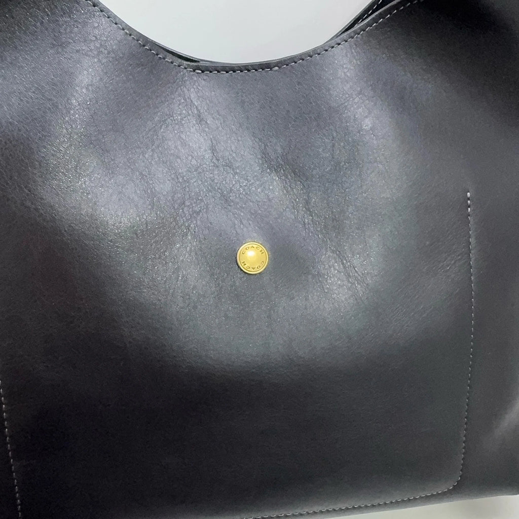 Coach Leather Brooklyn 28 Logo Hobo Shoulder Handbag For Women Black