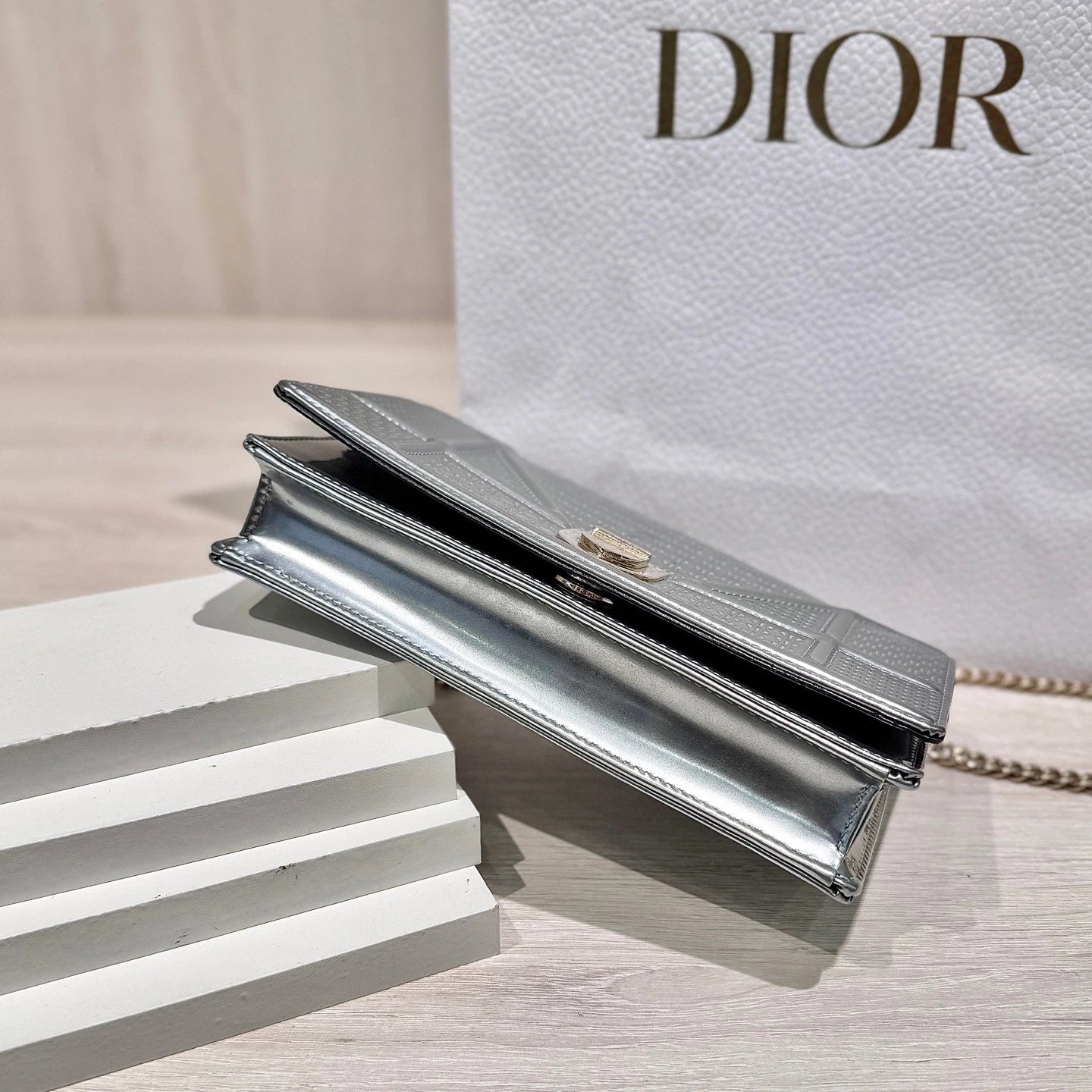 Dior Silver Shield WOC Leather Chain Crossbody Bag For Women