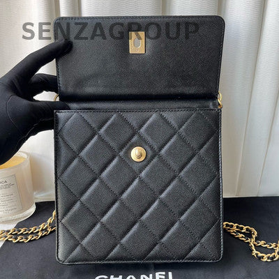 Chanel Black Gold Quilted Calfskin Vertical Chain Backpack Women Classic