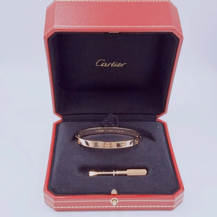 Cartier Love Classic 6.1mm Bangle Bracelet Double Screw 18k Rose Gold Size17