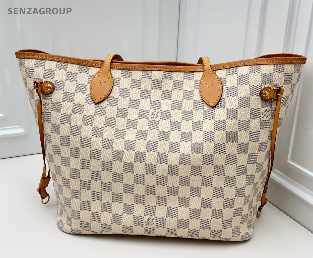 Louis Vuitton Neverfull MM Damier Shoulder Bag White Pink Gold Women Classic