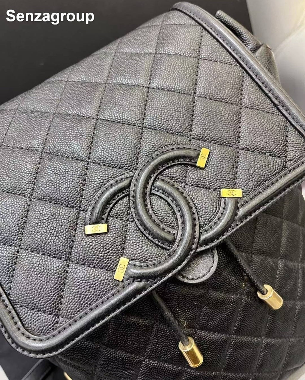 Chanel Vanity Case PM Backpack Black Gold Diamond Women Classic Fashion