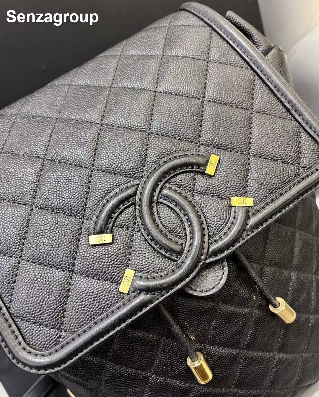 Chanel Vanity Case PM Backpack Black Gold Diamond Women Classic Fashion