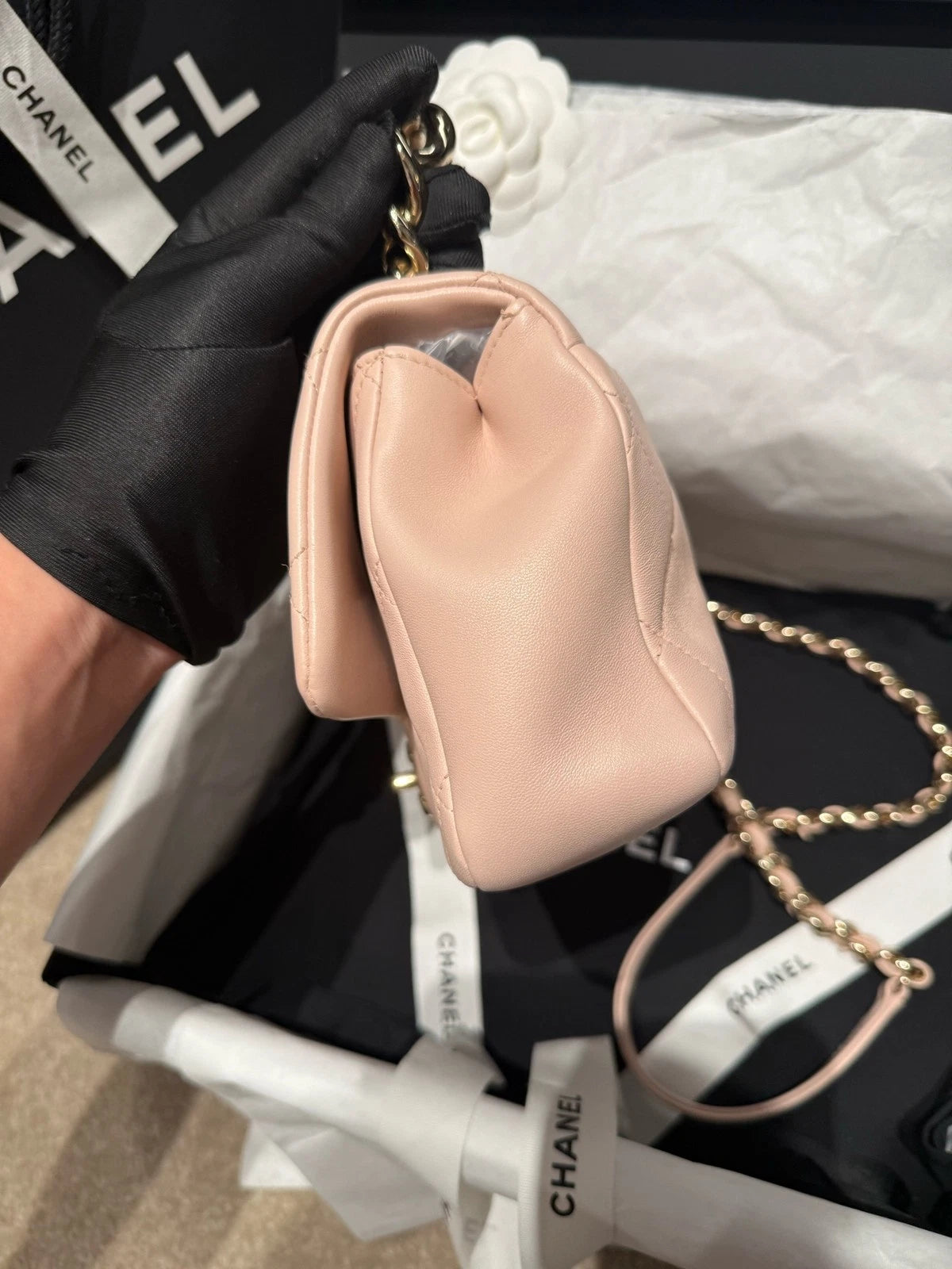 Chanel Cf Large Mini Chain Shoulder Bag Pink Excellent