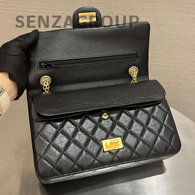 Chanel Black Gold Medium Calfskin Quilted Chain Shoulder Bag Classic