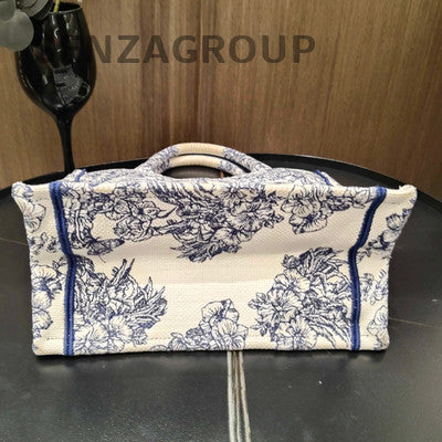 Dior Embroidered Small Tote Bag Blue White Classic Fashion Women