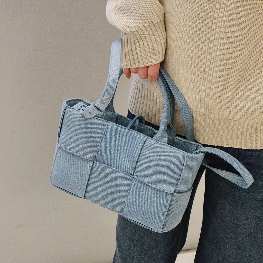 Bottega Veneta Arco Tote Denim Cassette Top Handle Crossbody Blue Women Classic