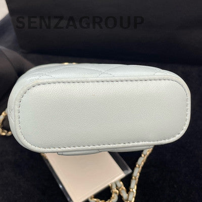 Chanel Quilted Chain Crossbody Phone Bag - White Gold