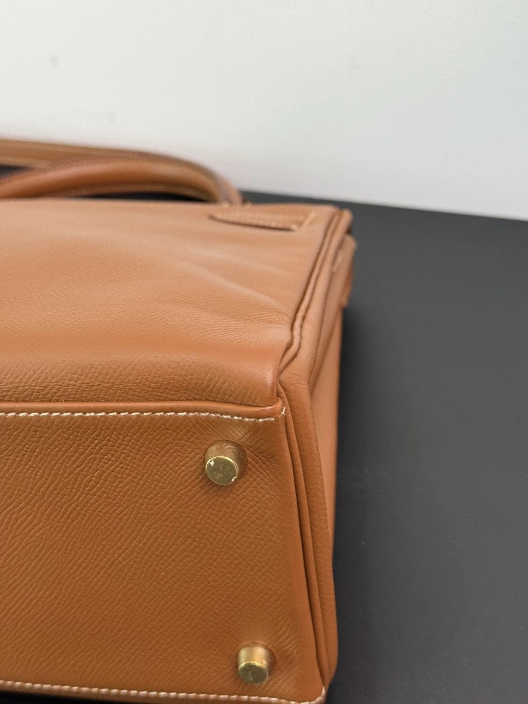 Authentic Hermes Kelly 32 Courchevel Tote Top Handle Crossbody Bag Brown GHD