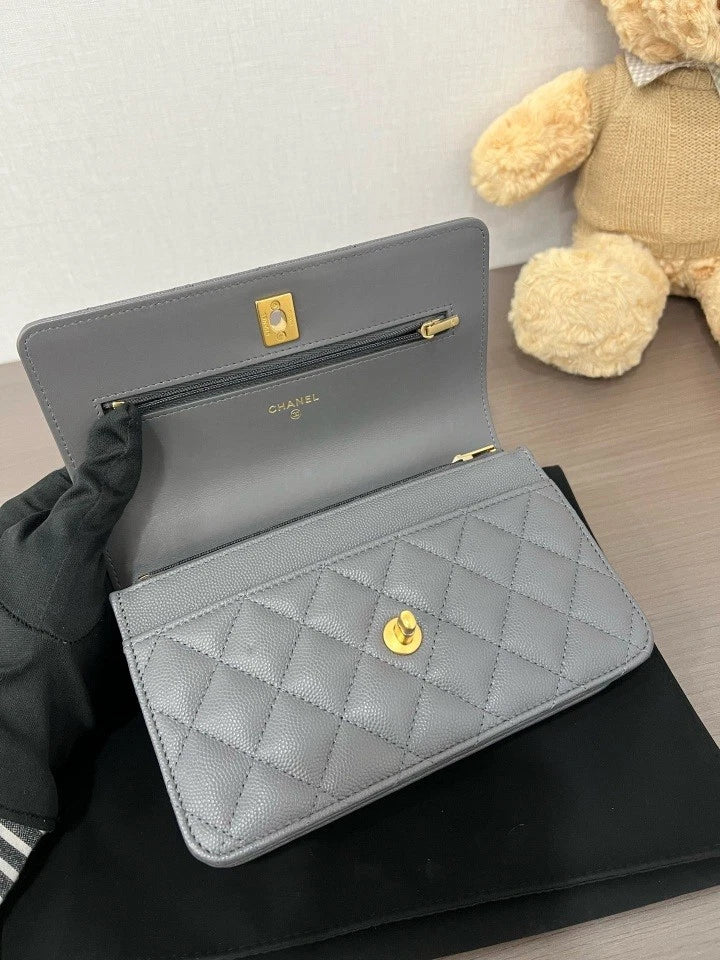 CHANEL Gray Metal Handle WOC Crossbody Bag For Women