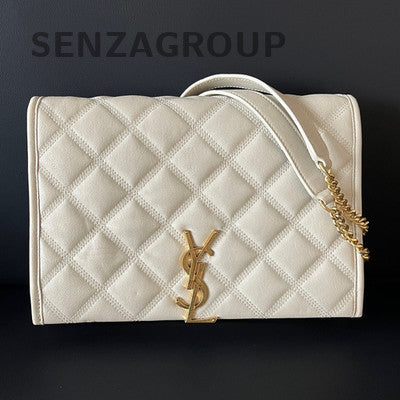 Saint Laurent Becky Medium Chain Shoulder Bag in Platinum Lambskin