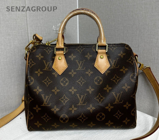 Louis Vuitton Speedy25 Monogram Top Handle Bag Crossbody Brown Gold Women