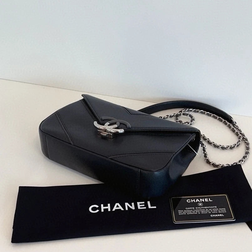 Chanel Cuba MM Chain Shoulder Crossbody Black Silver Women Classic