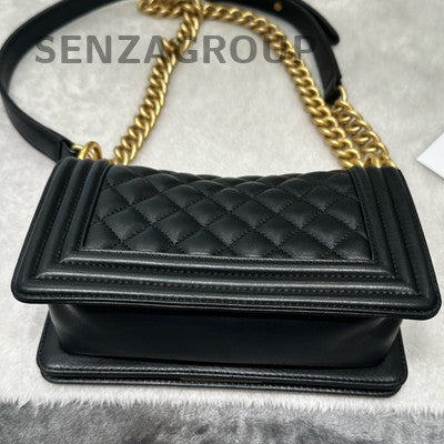 Chanel Le Boy Small Quilted Black Gold Calfskin Chain Shoulder Bag