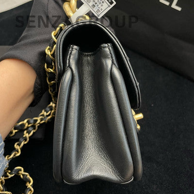 Chanel Black Lambskin Mini Saddle Messenger Crossbody Bag Gold Hardware