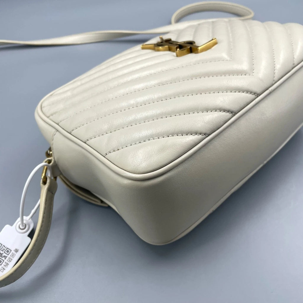 YSL White Leather Fringe Camera Crossbody Bag For Women