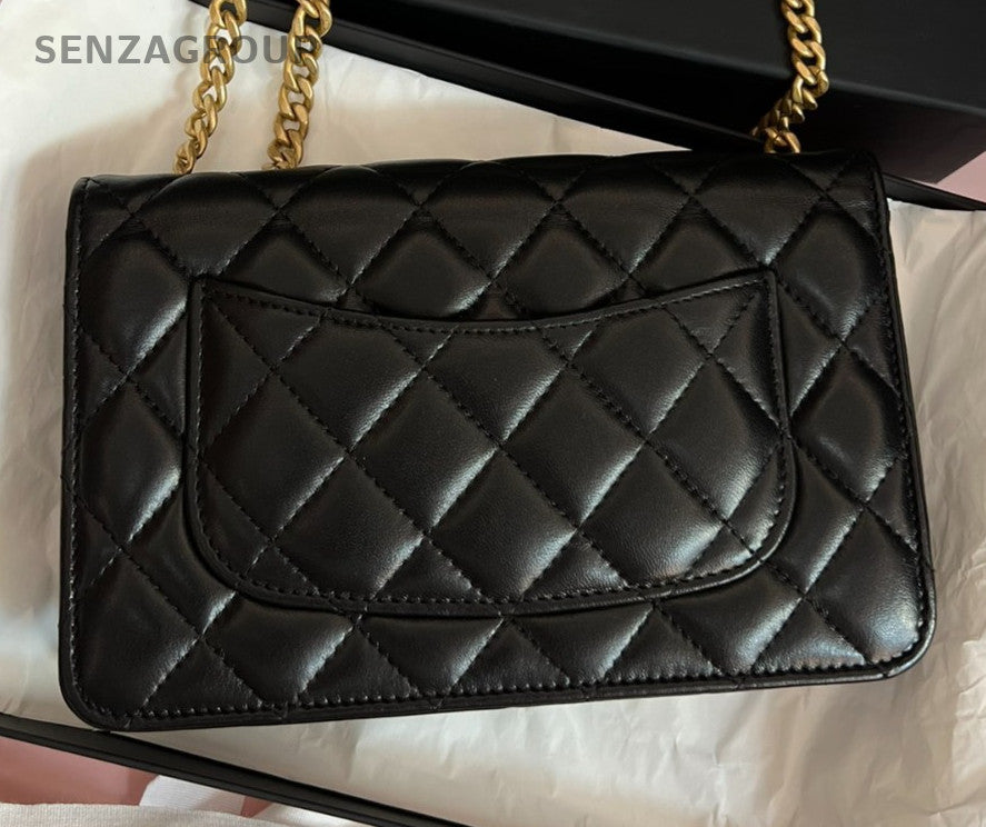 Chanel Classic Flap WOC Chain Diamond Black Gold Shoulder Bag Crossbody Women