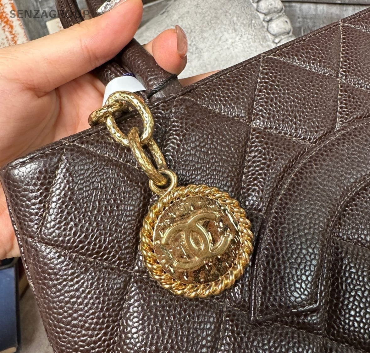 Chanel Paris-New York Flap Vintage Handbag Top Handle Bag Brown Gold Used Women