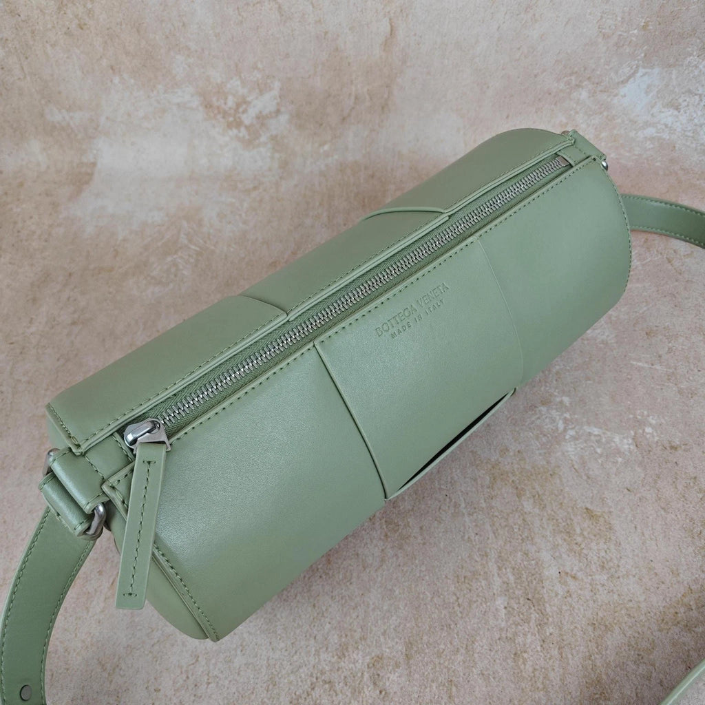 Bottega Veneta Light Green Woven Leather Cylinder Crossbody Bag Women