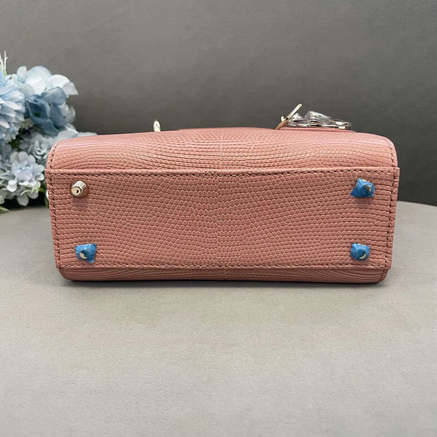 Dior Pink Lizard Leather Lady Dior Gold Hardware Top Handle Bag Women
