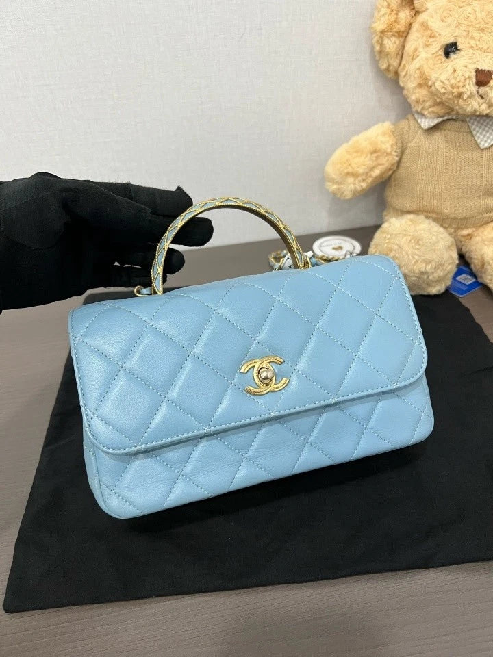 CHANEL 23A Embossed Handle CF Flap Shoulder Bag For Women