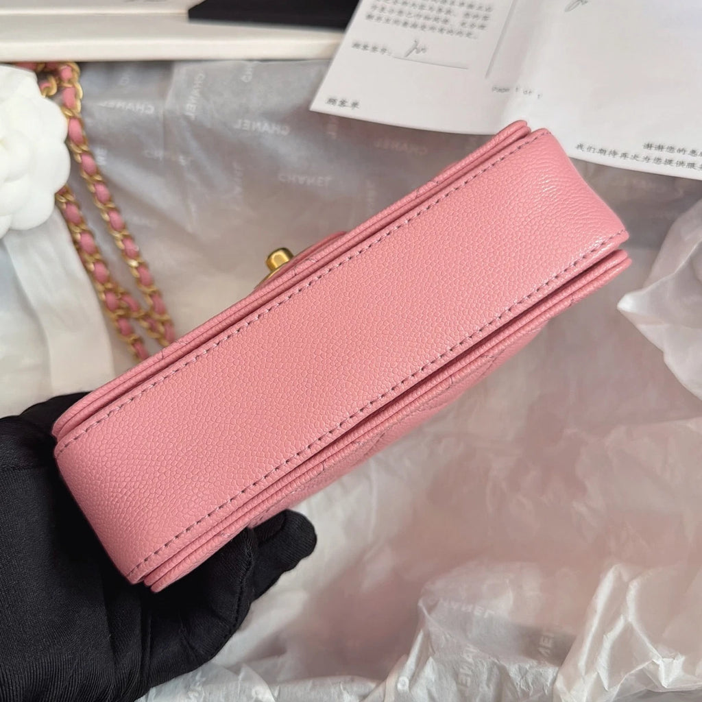 Chanel Classic Flap Chain Top Handle Crossbody Pink Gold Women Fashion Diamond