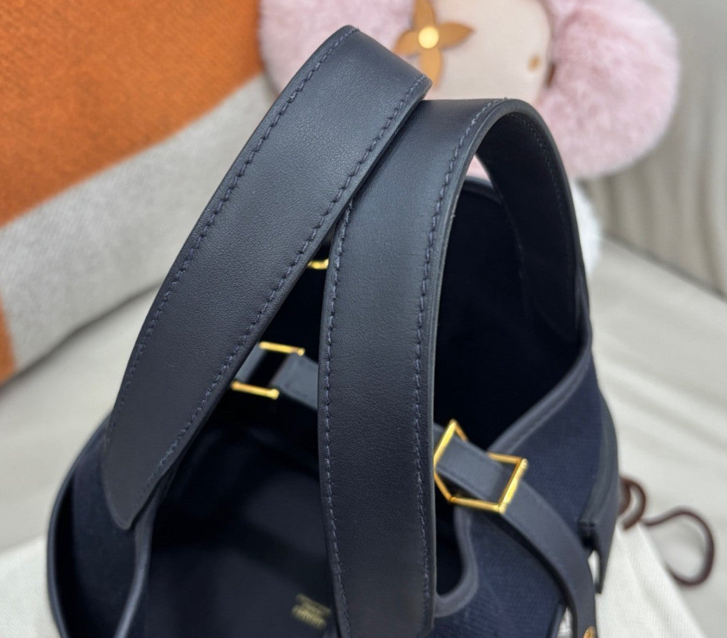 Hermes Cargo Picotin18 Top Handle Bag Blue Gold Used Women Classic Fashion