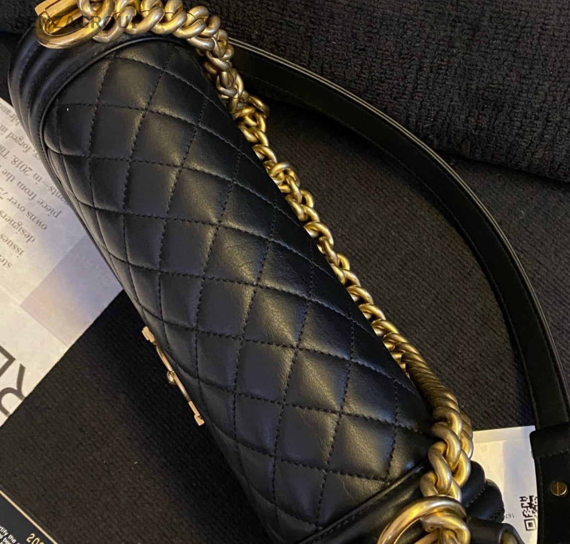 Chanel Leboy MM Calfskin Chain Shoulder Bag Crossbody Black Gold Women Classic