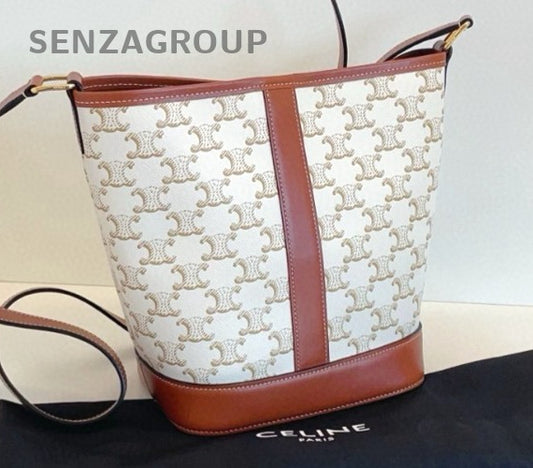 Celine Triomphe PM Monogram Bucket Shoulder Crossbody Bag White Almost Brand New