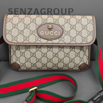 Gucci GG Supreme Tiger Head Shoulder Crossbody Bag Women's Classic Brown Gold