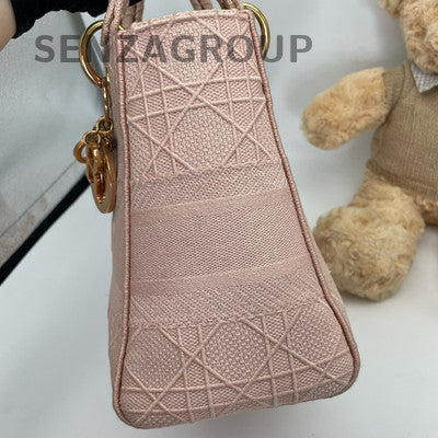 Dior Lady Dior Embroidered Handbag Pink Gold Classic Women's Bag