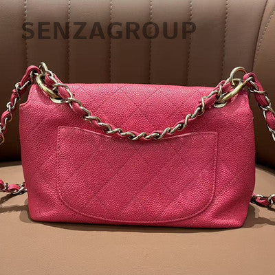 Chanel Classic Flap Calfskin Quilted Chain Shoulder Bag Pink Gold