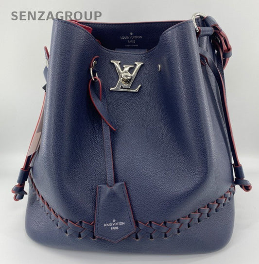 Louis Vuitton Neo Bucket Calfskin Shoulder Bag Blue Red Silver Women Classic