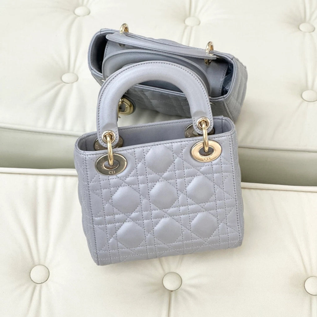 Dior Lady Dior Gray Top Handle Chain Bag Excellent
