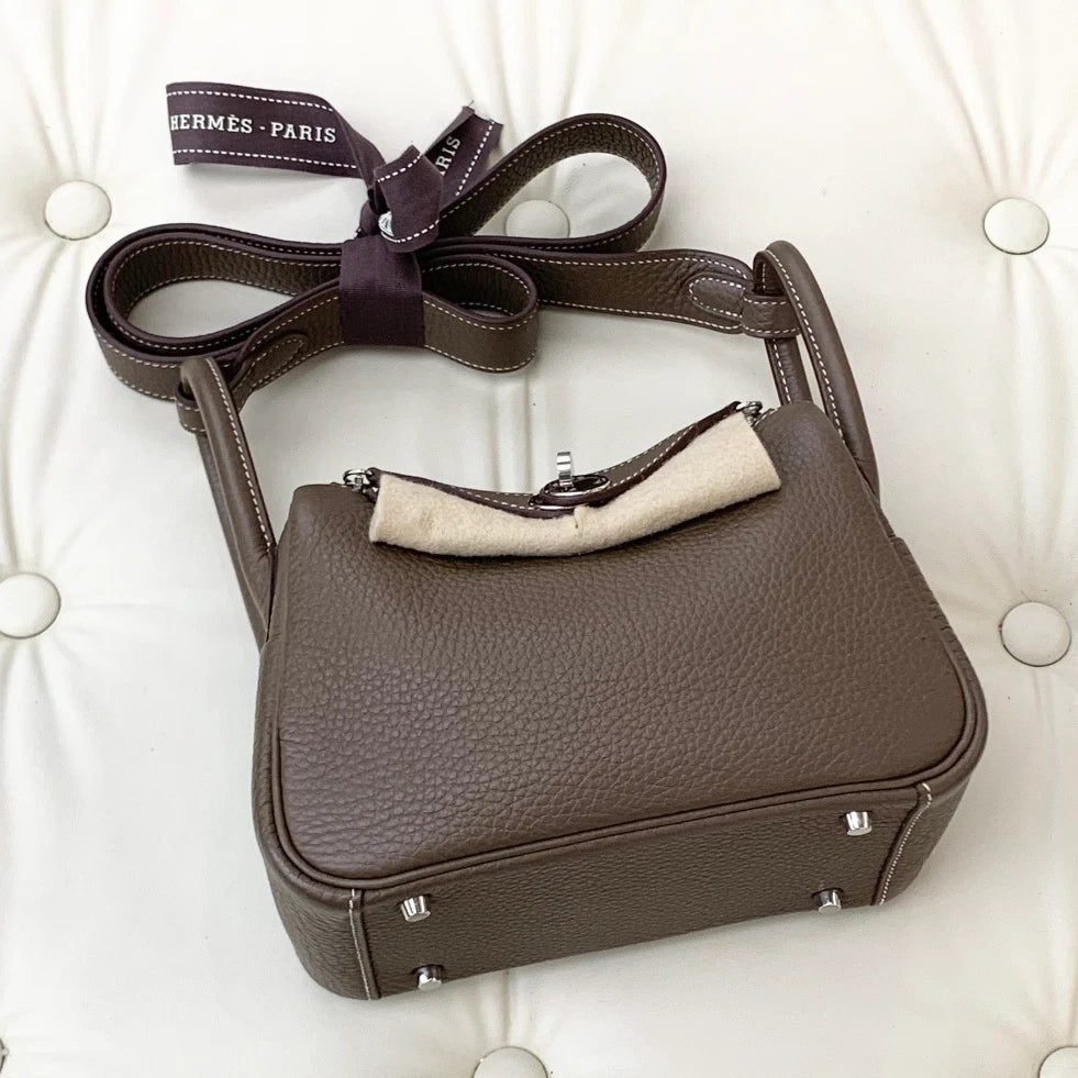 Hermes Lindy Mini Calfskin Top Handle Shoulder Crossbody Bag Gray Silver Women S