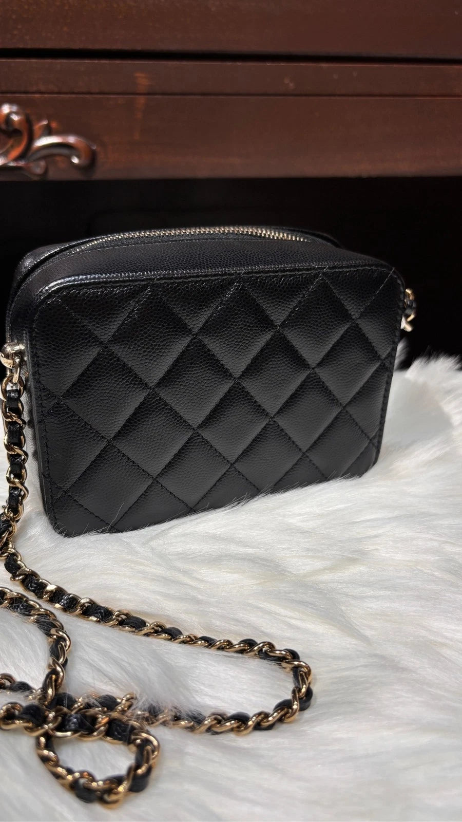 CHANEL Caviar Leather Camera Chain Crossbody Bag For Women