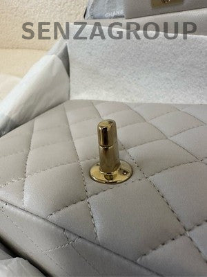 Chanel 23S Square Mini Bag Light Gray Gold Hardware Quilted Chain Shoulder Bag