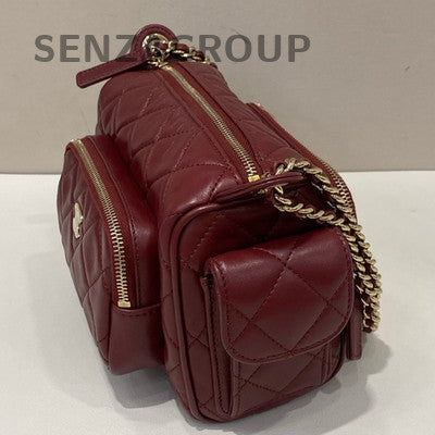 Chanel Quilted Camera Bag Red Gold Hardware Chain Shoulder Crossbody