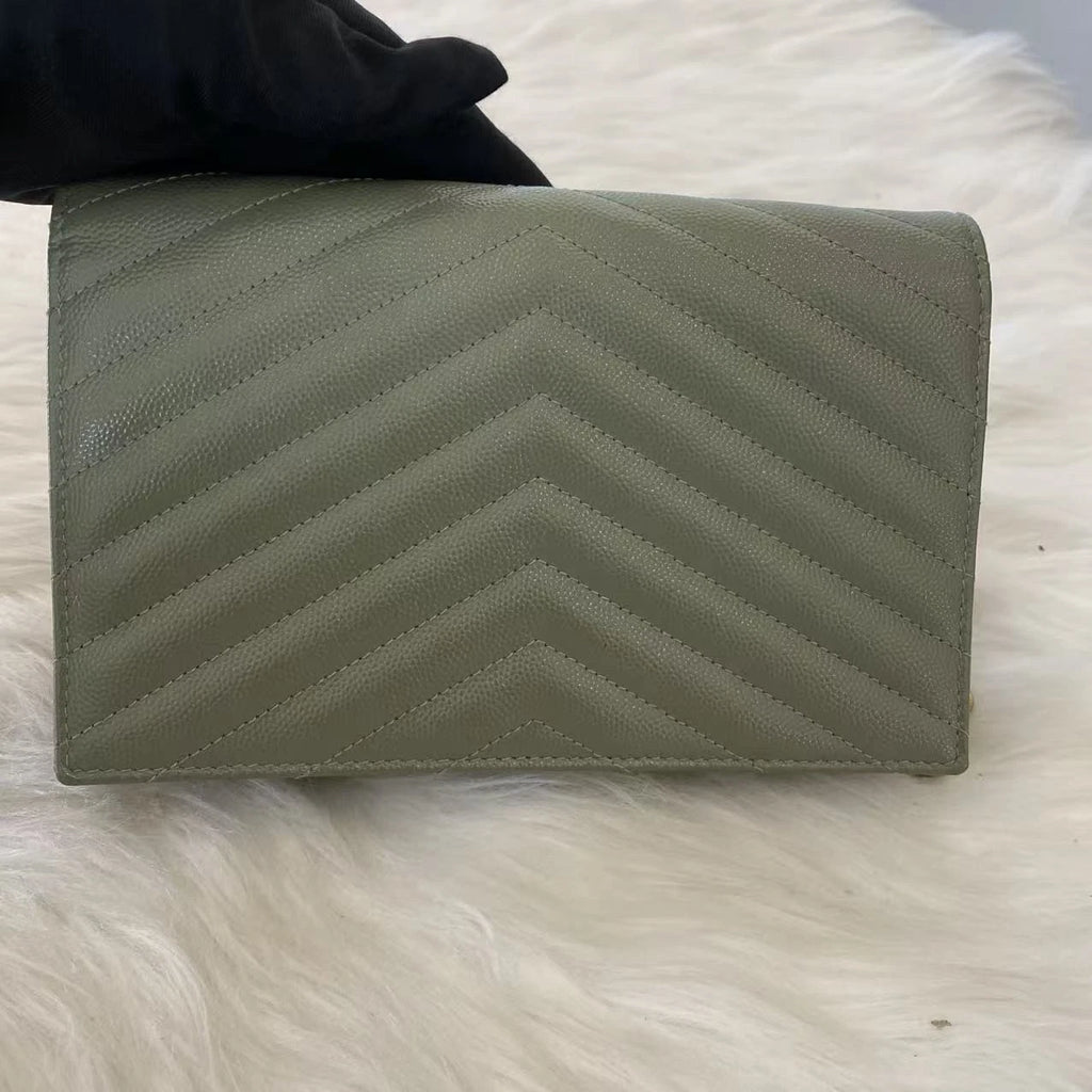 Saint Laurent Envelope Chain Shoulder Bag Small Green Gold Classic Women
