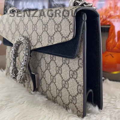 Gucci Dionysus GG Supreme Beige Shoulder Bag Silver Chain Classic Women