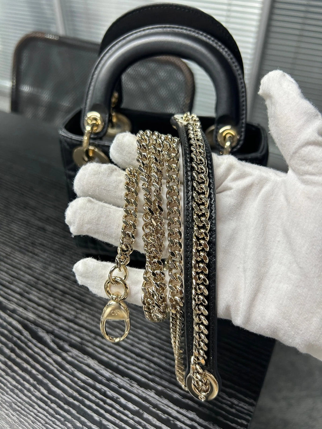 Dior Black Gold Lambskin 3-grid Lady Dior Chain Shoulder Bag For Women