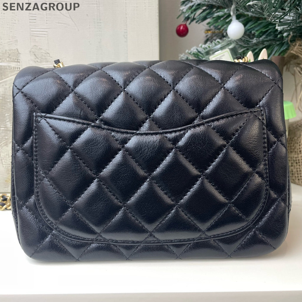 Chanel Classic Flap Black Gold Quilted Lambskin Chain Shoulder Bag
