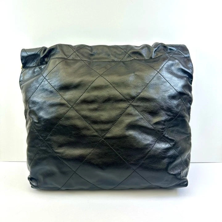 CHANEL 22Bag Small Tote Black Calfskin Gold Hardware For Women