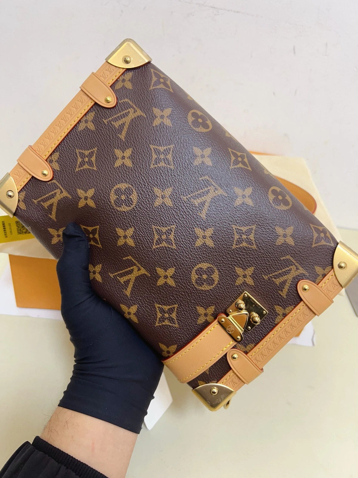 Louis Vuitton Side Trunk MM Monogram Top Handle Shoulder Bag Brown Gold