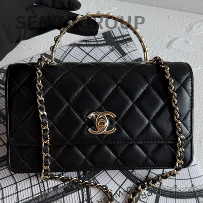 Chanel 24S Pearl Handle WOC Black Gold Chain Crossbody Bag Classic
