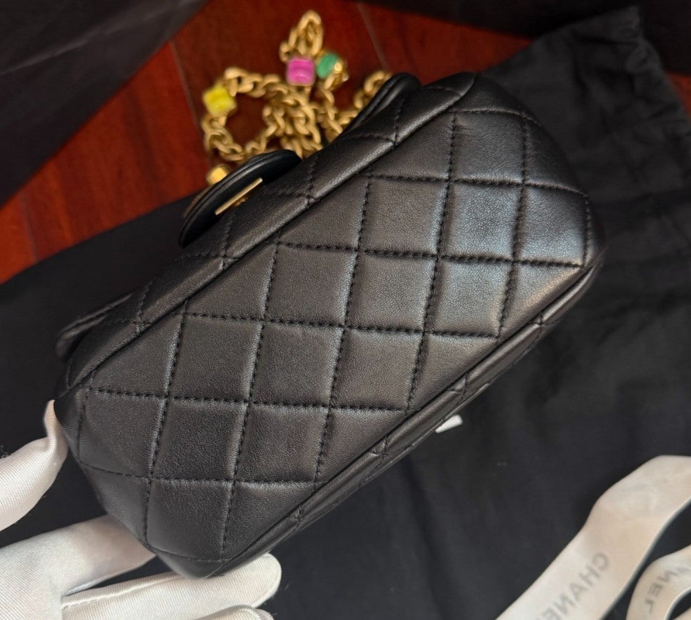 Chanel Classic Flap Colorful Chain Shoulder Bag Crossbody Black Gold Women
