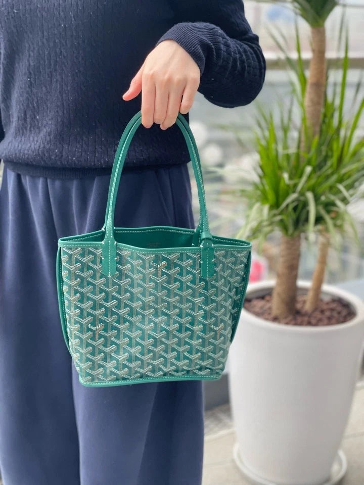 Goyard Anjou Green Mini Canvas Tote Shoulder Bag Excellent