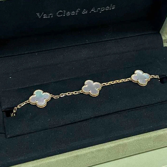 Van Cleef &amp; Arpels Vintage Alhambra Bracelet Yellow Gold 5 Motif Mother Of Pearl